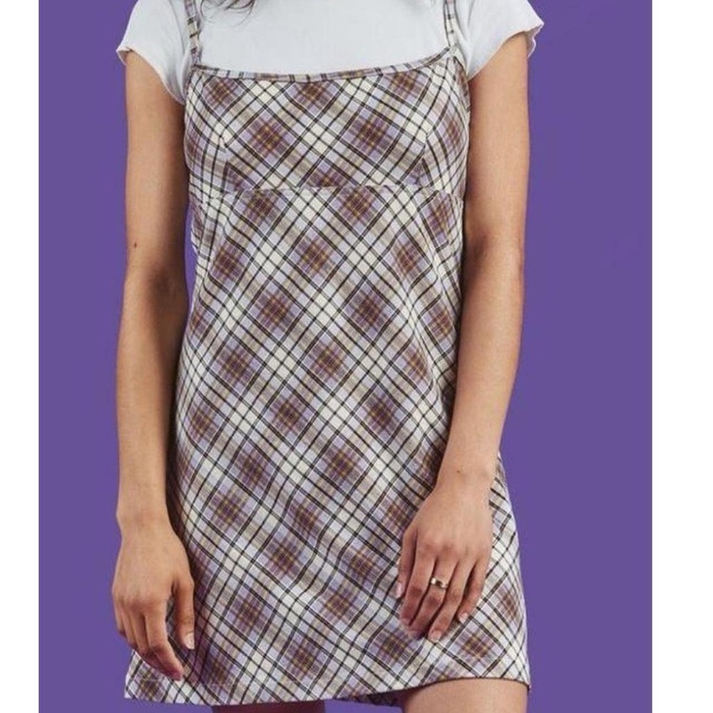 UNIF Lily Plaid Mini Dress Green Purple White Size Large